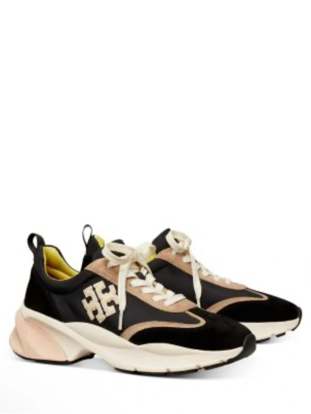 Tory Burch Black and Beige Lace-Up Platform Sneakers worn once.Sz42